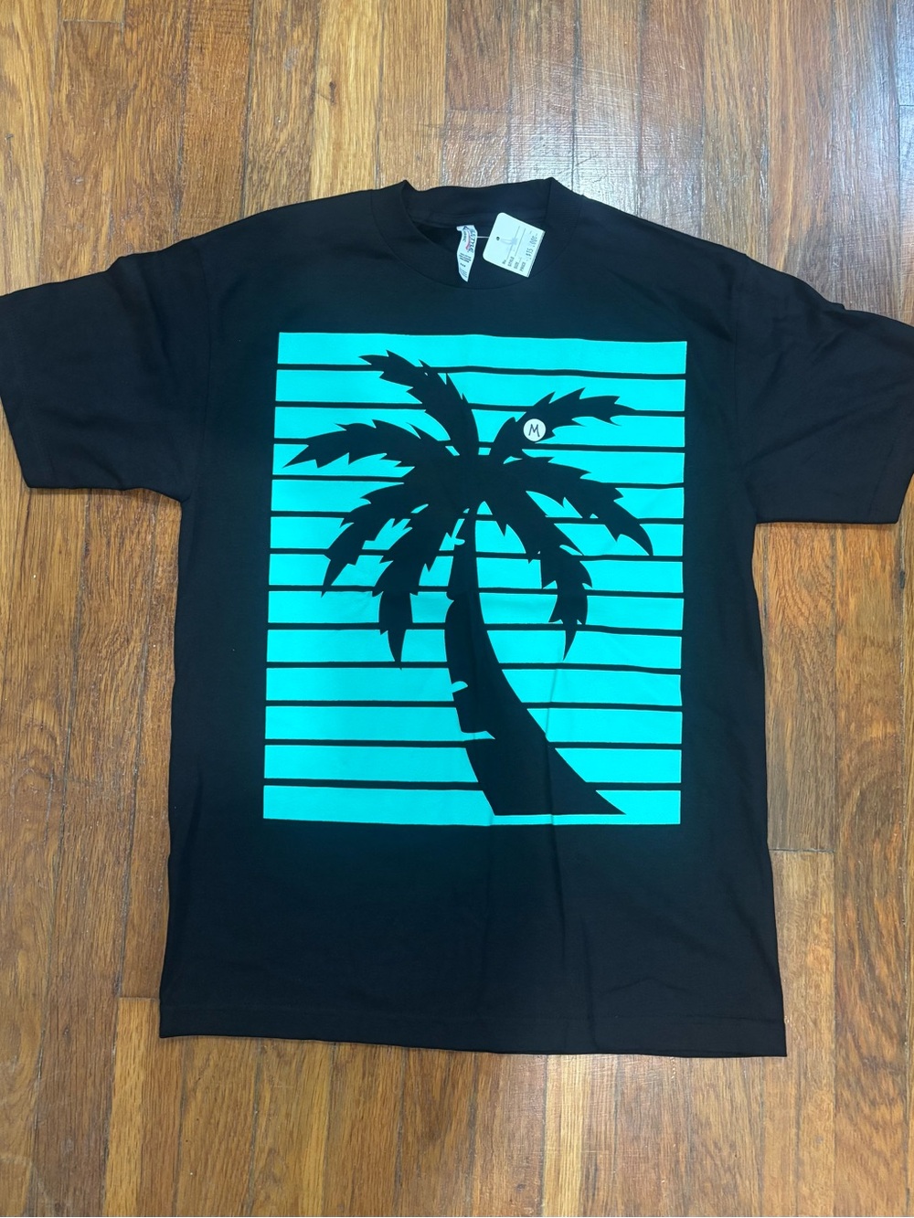 New palm tree Alstyle Black Short-Sleeve Tee with Teal Palm Graphic Sz:M,XL